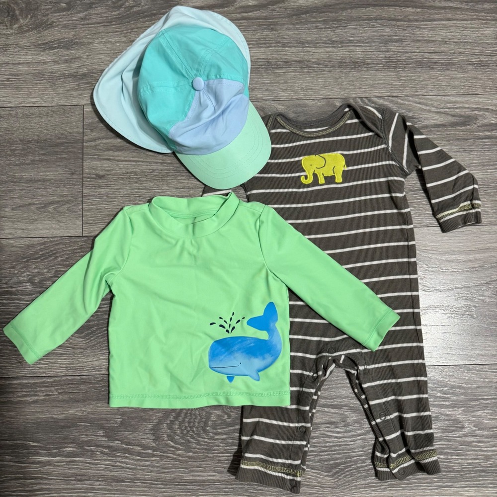 Beach Outfit 3 Pieces Set Carters Baby Boy‎ 9M Whale Elephant Romper Sun Hat